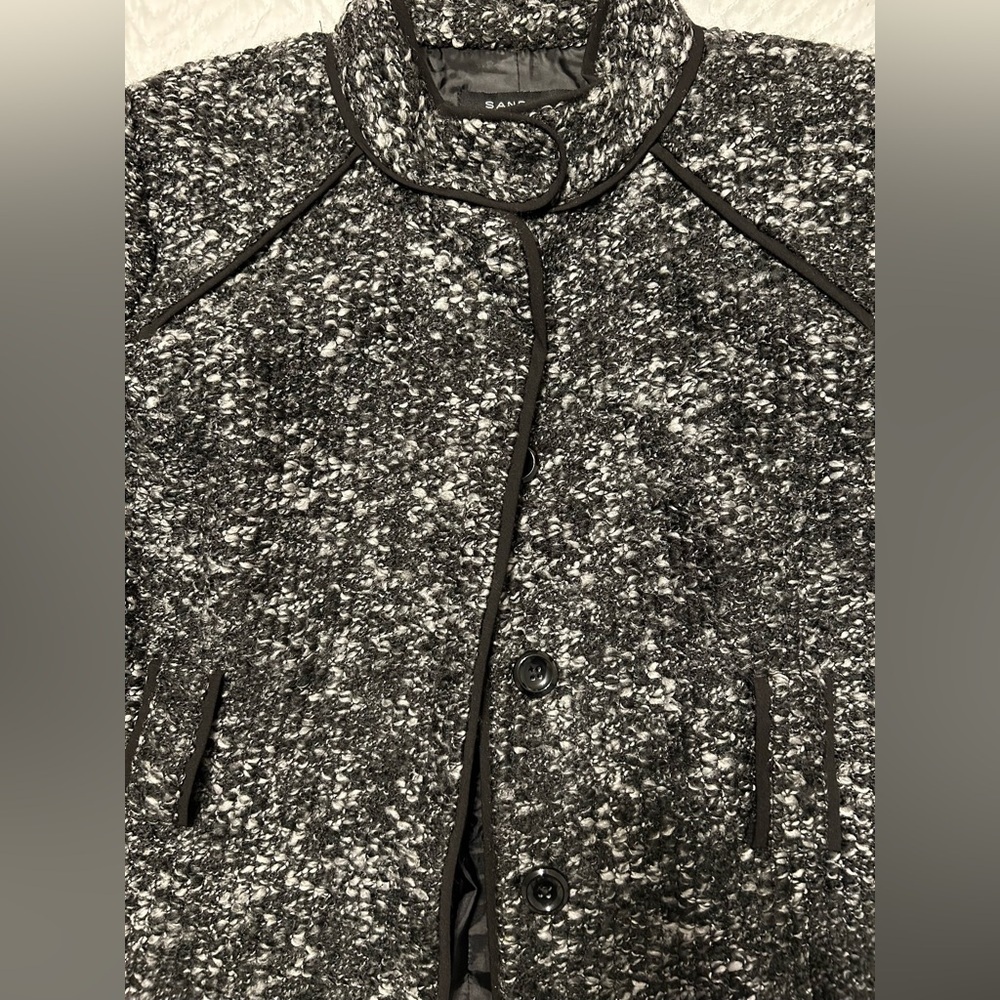 Sandro Paris Petite Bouclé Jacket Black White Trimmed Coat - Picture 8 of 9